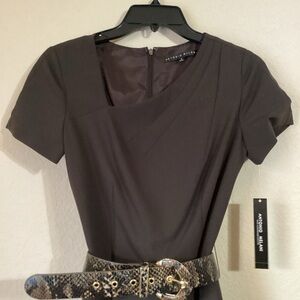 NWT Elegant Antonio Melani “Janice” Dark Brown Career Dress with Snakeskin Belt